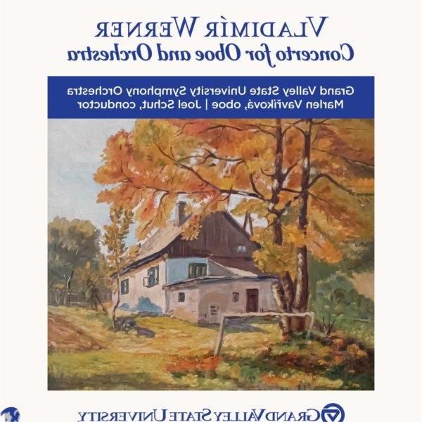 cover art of recording of Vladimir Werner�s "Concerto for Oboe and Orchestra" showing fall scene with house and trees in fall colors