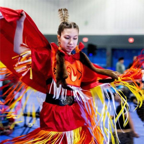 Layla Pigeon does the fancy shawl dance during during the 23rd "Celebrating All Walks of Life" Pow Wow April 13.